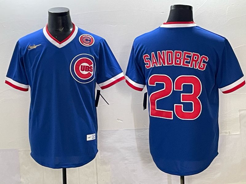 Men 2025 Chicago Cubs #23 Sandberg Blue Throwback Nike 2025 MLB Jersey 028->chicago cubs->MLB Jersey